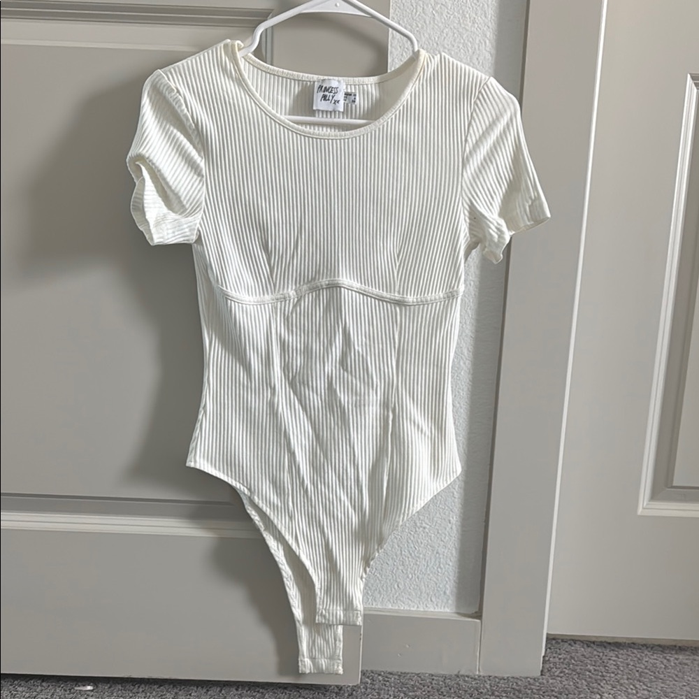 Princess Polly Cream Ribbed Top